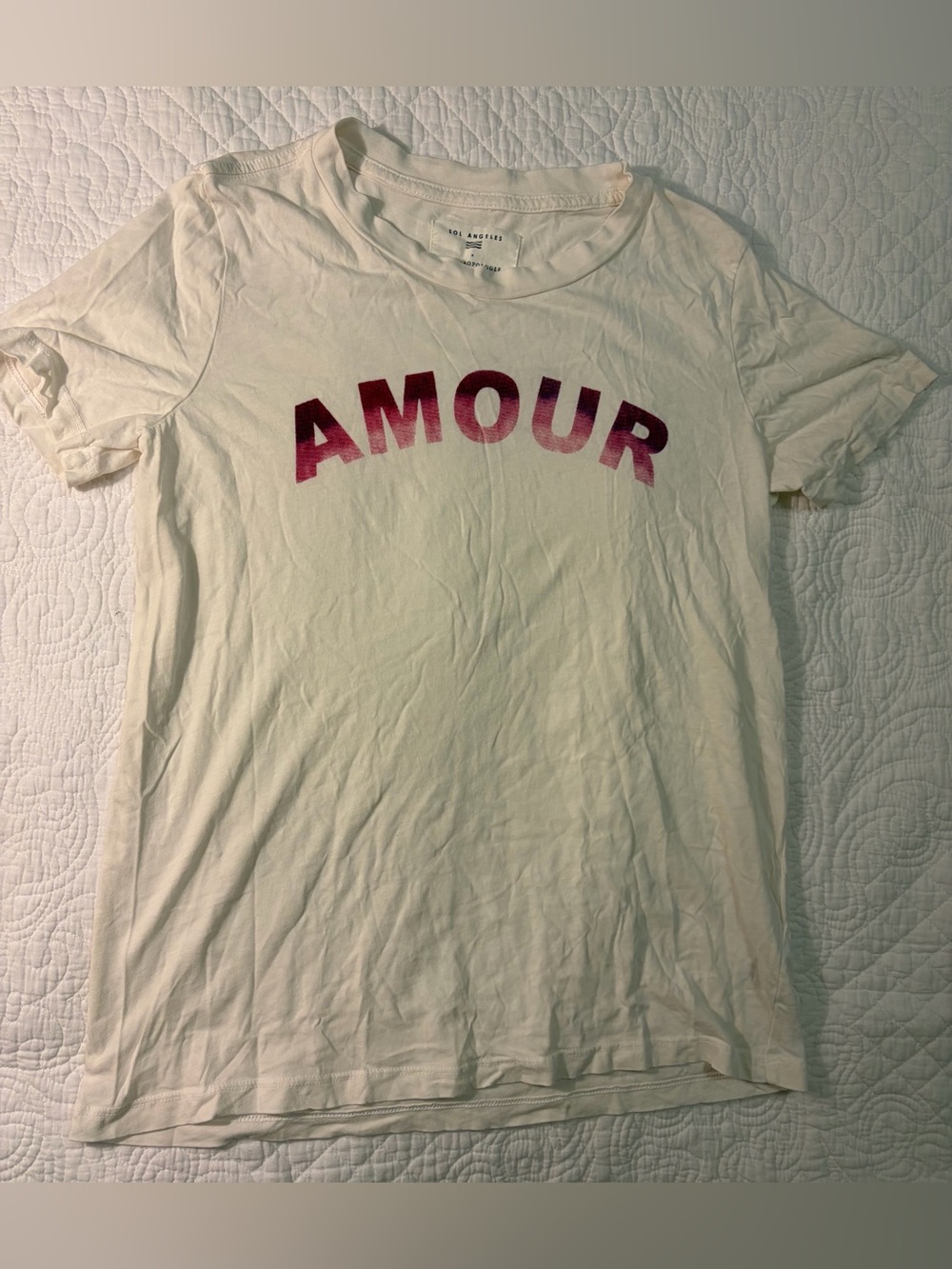 Sol Angeles x anthropologie Cream Tee with Pink Ombre AMOUR Graphic